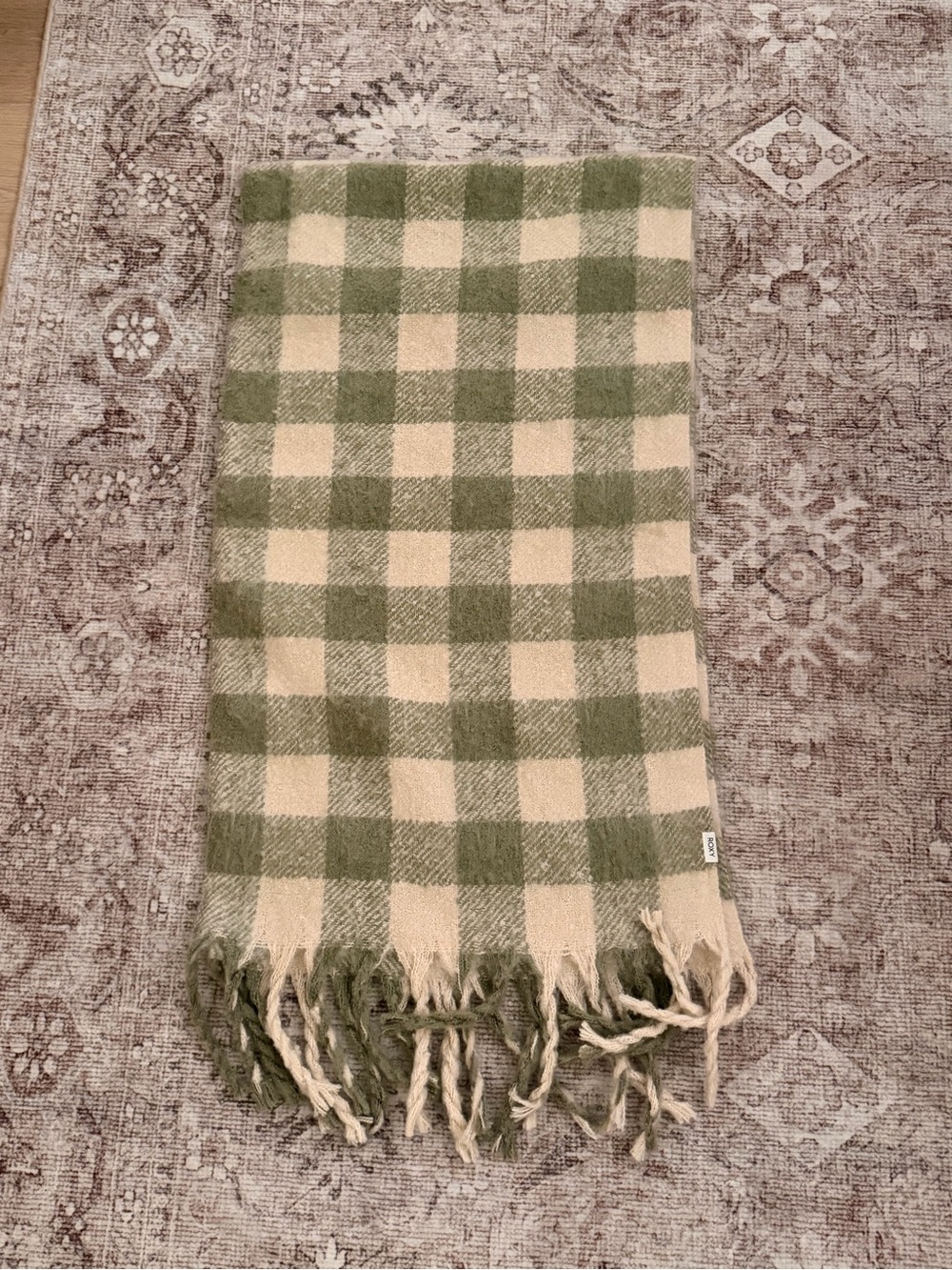 Roxy Green and Cream Check Scarf